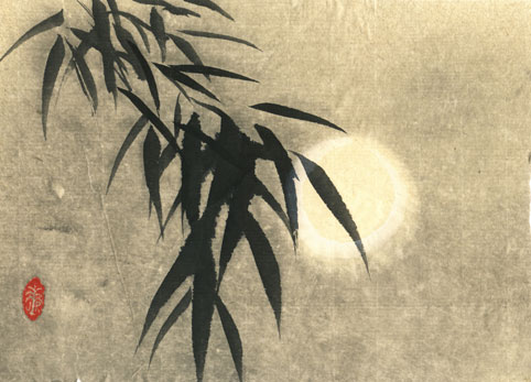 Moonlight on Bamboo: original ink brush painting by Joan Relke