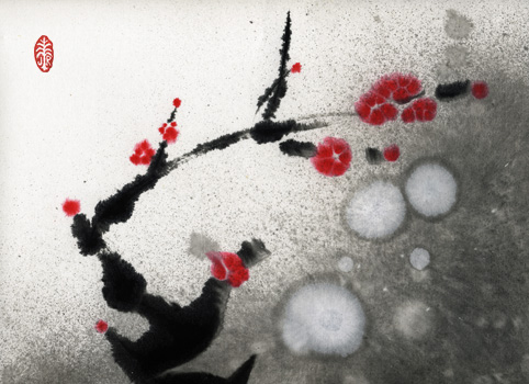 Moonblossom: original ink brush painting by Joan Relke